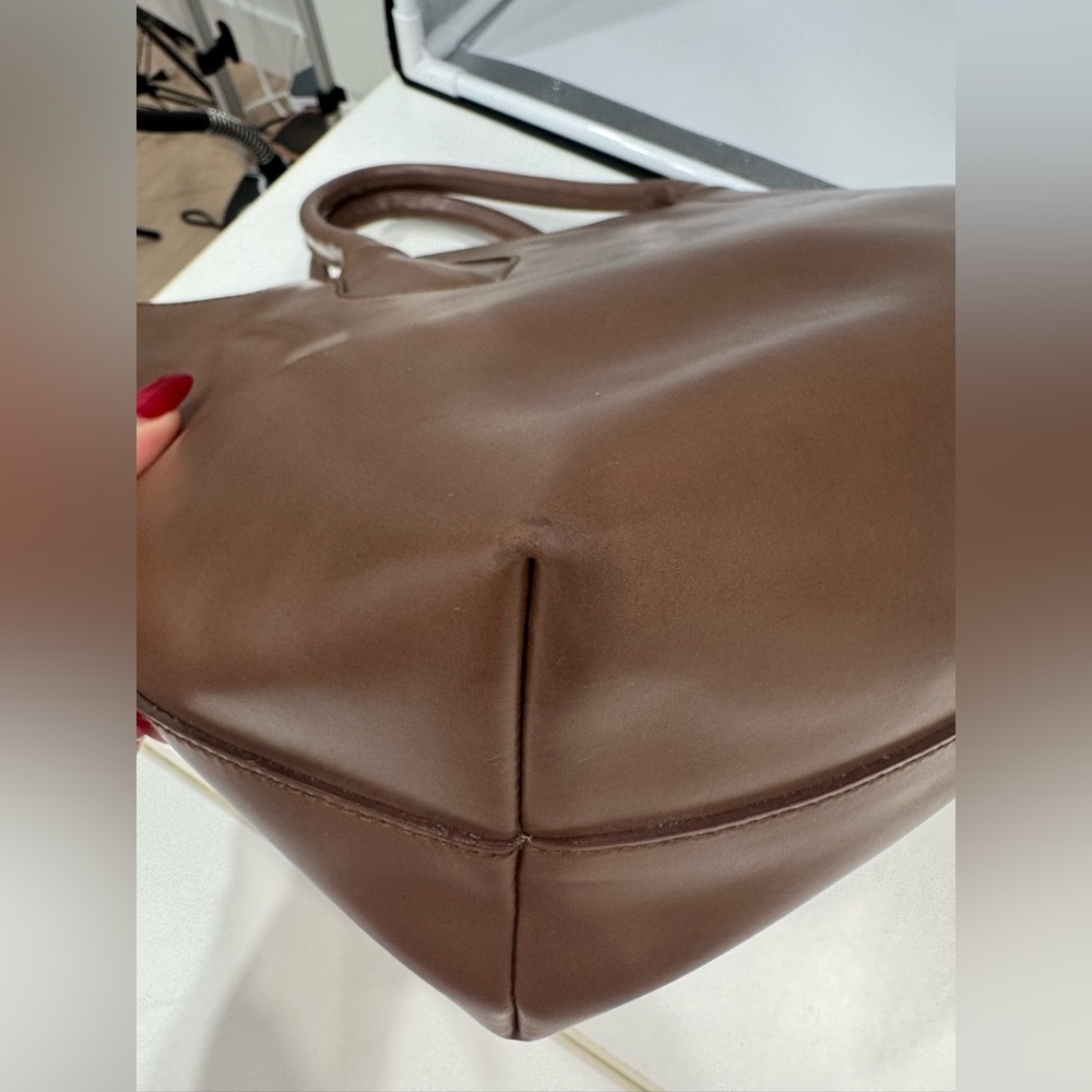 Furla Brown Leather Zip-Top Tote Satchel Handbag Made in Italy 14” Work Tote GUC - Picture 4 of 13